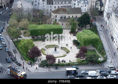 Foto von Park gegenüber der Kathedrale Notre-Dame genommen von der Spitze der Kathedrale Notre Dame in Paris Frankreich. Stockfoto