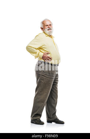 Alten bärtigen Mann mit Bauch isoliert auf weißem Hintergrund Stockfoto