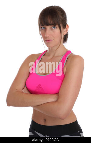 Junge Fitness Sport Frau Porträt passen schlanke isoliert auf weißem Hintergrund Stockfoto