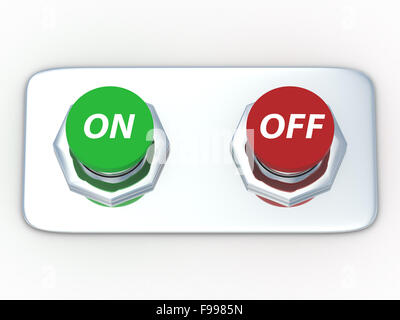 Tasten mit einer Inschrift ein- und ausschalten. Isolierte 3D-Bild Stockfoto