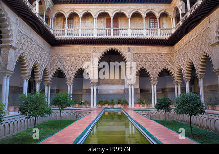 Königlichen Alcazar "Patio de Las Doncellas´, Innenhof der Jungfrauen, Sevilla, Andalusien, Spanien Stockfoto