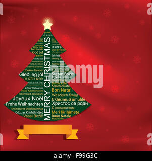 Frohe Weihnachten-Tag-Cloud geformt wie ein Weihnachtsbaum Stockfoto