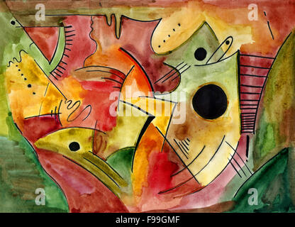 Abstrakte Kunstwerke mit Farbflecken und verschiedene Formen und Linien Stockfoto