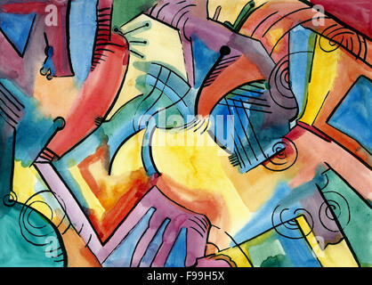 Abstrakte Kunstwerke mit Farbflecken und verschiedene Formen und Linien Stockfoto