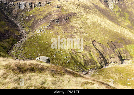 Auf Grindsbrook Clough, eine moorlandschaft Tal am südlichen Rande des Kinder Scout im Peak District, England, Großbritannien Stockfoto