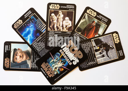 Top Trumps-Specials-Karten Star Wars isoliert auf weißem Hintergrund Stockfoto