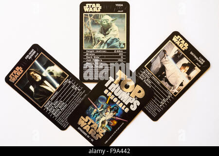 Top Trumps Specials Karten Star Wars auf weißem Hintergrund Stockfoto