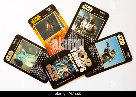 Top Trumps-Specials-Karten Star Wars isoliert auf weißem Hintergrund Stockfoto