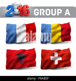 Frankreich 2016 Qualifikation Gruppe A mit Team-Flaggen. Fußball-Wettbewerb. Stockfoto
