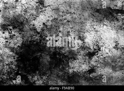 Zusammenfassung Hintergrund mit Flecken und Knistern Struktur. Schwarz und weiß. Stockfoto
