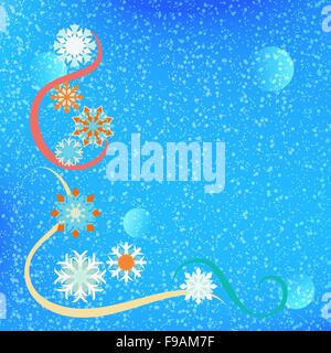 Blauer Hintergrund mit Schneeflocken und Bänder Stock Vektor