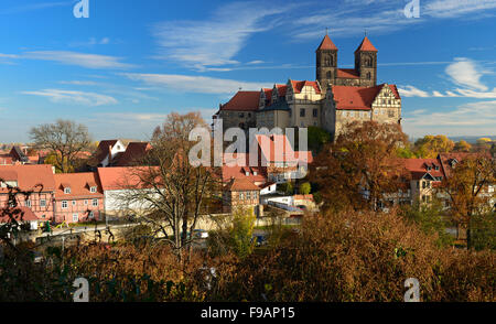 Altstadt mit Burgberg, Stiftskirche St. Servatius, UNESCO, Quedlinburg, Sachsen-Anhalt, Deutschland Stockfoto