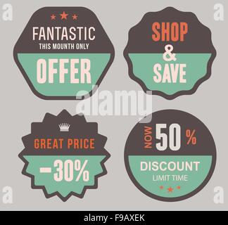 Rabatt-Produkt-Etiketten-Retro-Stil-Vektor-design Stock Vektor
