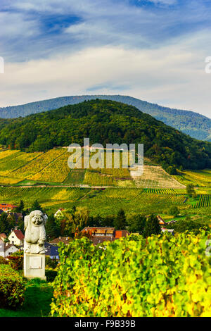 Schöne bunte Weinberge in Alsace Hügeln, Herbst Stockfoto