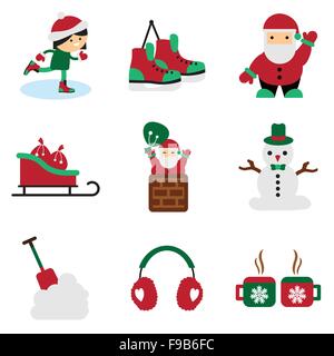 Stellen Sie flach Icons mit langen Schatten Weihnachten und Neujahr Stock Vektor