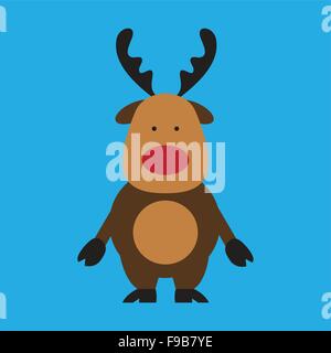 flache Symbol auf blauem Hintergrund Santas Rentiere Stock Vektor