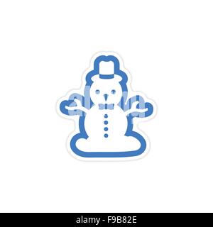 Papier Sticker auf weißem Hintergrund Schneemann mit Hut Stock Vektor