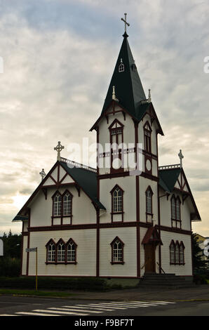 Kirche in Husavik, kleine Stadt und Hafen in Nord-Island Stockfoto