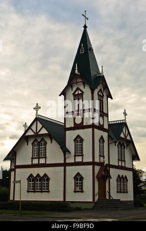 Kirche in Husavik, kleine Stadt und Hafen in Nord-Island Stockfoto