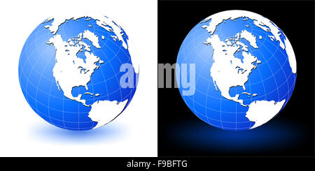 Darstellung der Erdkugel auf weißen und schwarzen Hintergrund mit Leuchten Schatten. Stockfoto