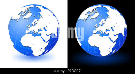 Darstellung der Erdkugel auf weißen und schwarzen Hintergrund mit Leuchten Schatten. Stockfoto