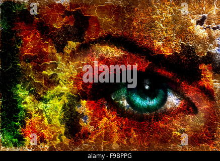 blaue Godness Frauen Auge, multicolor Struktur Backgroundwith. Mandala lineare ornament Stockfoto