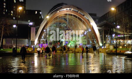 Der Wintergarten an der Surrey Street im Stadtzentrum von Sheffield, South Yorkshire England UK - regnerischen Nacht im Winter Stockfoto