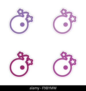 Montage Sticker Bombe mit einem Docht und Sternen Stock Vektor