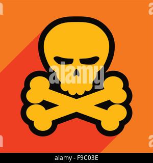 Flach mit Schatten-Symbol und mobile Anwendung Halloween Schädelknochen Stock Vektor