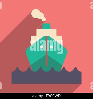 Flach mit Schatten-Symbol und mobile Anwendung Schiff Stock Vektor
