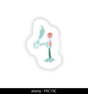 Stiker abstrakte Zahl 4 Logo-Symbol im blauen tropischen Stil Stock Vektor