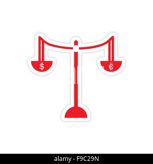 stilvolle Aufkleber auf Papier Waage und Münzen Stock Vektor