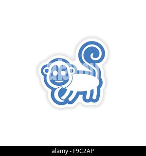 Papier Sticker auf weißem Hintergrund Affe mit Banane Stock Vektor