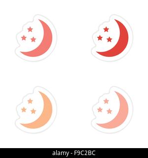 Baugruppenkonstruktion realistische Aufkleber auf Papiermond Sterne Stock Vektor