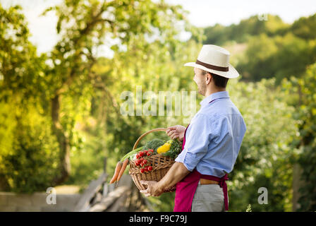 Junge männliche Gärtner im Garten arbeiten Stockfoto