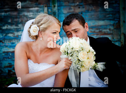 Braut und Bräutigam Hochzeit im freien-Porträts Stockfoto