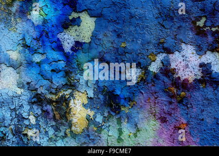 Blau crackle Wand Textur, Farbe crackle Hintergrund. Stockfoto