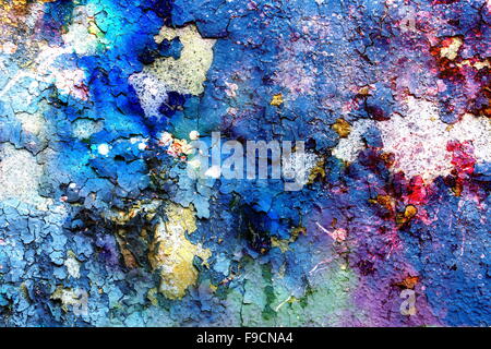 Blau crackle Wand Textur, Farbe knisterte Hintergrund, mit Flecken Stockfoto