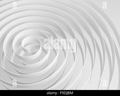 Weiße 3d Spiralen mit weichen Schatten, abstrakte digitale Illustration, monochrome Hintergrundmuster Stockfoto