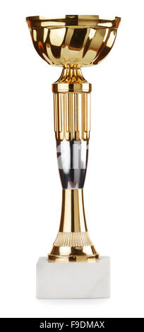 einzelne goldene Trophäe isoliert auf weißem Hintergrund Stockfoto