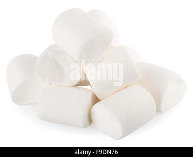 weiße Marshmallows Süßigkeiten isolierten auf weißen Hintergrund Stockfoto