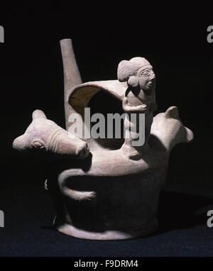 Präkolumbische Kunst. Pre-Inka. Moche Kultur. Nord-Peru. 100 NACH CHRISTUS - 800 NACH CHRISTUS. Regionalentwicklung-Epoche. Anthropomorphe vessel.18 x 18 x 11 cm. Aus Peru.Private Sammlung. Stockfoto