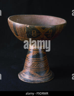 Präkolumbische Kunst. Pre-Inka. Negativen Carchi Kultur. 850-1500 N. CHR.. "Compotera". Negativ mit schwarz auf rotem Grund verziert. Negativ-Resist bemalte Schüssel. 19 x 18 cm (Durchmesser). Aus Ecuador. Privatsammlung. Stockfoto