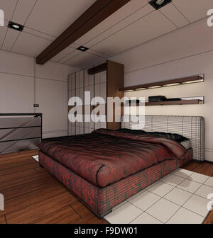 Interior 3D-Rendering eines modernen kleinen Lofts Stockfoto