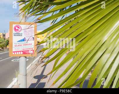 Las Palmas, Gran Canaria, Kanarische Inseln, Spanien. 16. Dezember 2015. Wahlplakat für kommunistische Partei in Las Palmas auf Gran Canaria vor der Parlamentswahl am Sonntag. Bildnachweis: Alan Dawson News/Alamy Live-Nachrichten Stockfoto