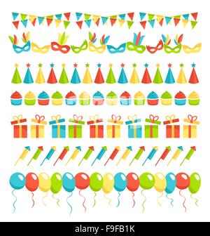 Reihe von bunten flachen Ammern Girlanden Fahnen isoliert auf whi Stock Vektor