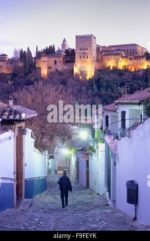 Alhambra vom Albaicín Viertel gesehen. Granada, Andalusien, Spanien Stockfoto