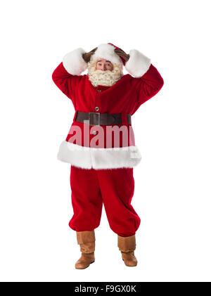 Santa Claus schockiert Full Length Portrait. Isolated on White Background Stockfoto