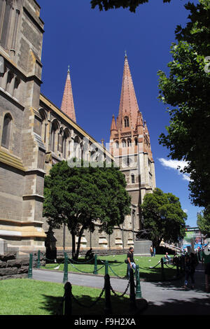 St. Pauls-Kathedrale in Melbourne, Victoria, Australien an einem sonnigen Sommertag. Stockfoto