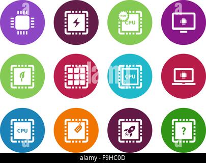 CPU, Central Processor Unit Kreis Symbole auf weißem Hintergrund. Stock Vektor